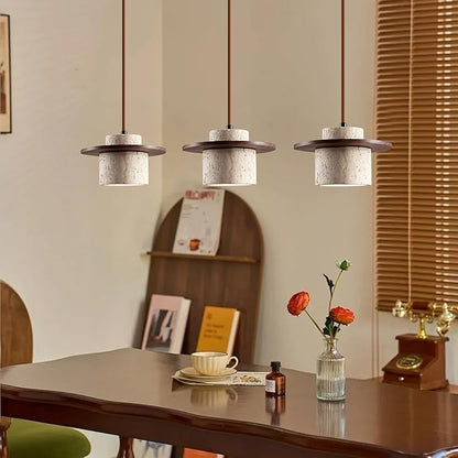 Japanese Wabi sabi Pendant Light with Natural Stone Shade, Dimmable Modern Wood Hanging Lamp Fixture, Adjustable Height Pendant Lamp for Bedroom, Kitchen Island, Dining Room, Restaurant, Cafe, Bar (C)