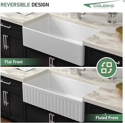 36 Inch White Farmhouse Sink Fireclay Apron Front Single Bowl Farm Sink Heavy Duty Large Deep Farm House Style Drop In Undermount Glossy WhiteSinks Basin for Kitchen 36" x 20" x 10"