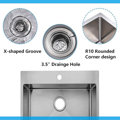 18x18 Inch Drop In Bar Sink, 18 Inch Small Kitchen Sink, Topmount Stainless Steel Small Kitchen Bar Sink for Laundry Wet Bar Prep RV Office Outdoor Yard with Dish Grid and Basket Strainer