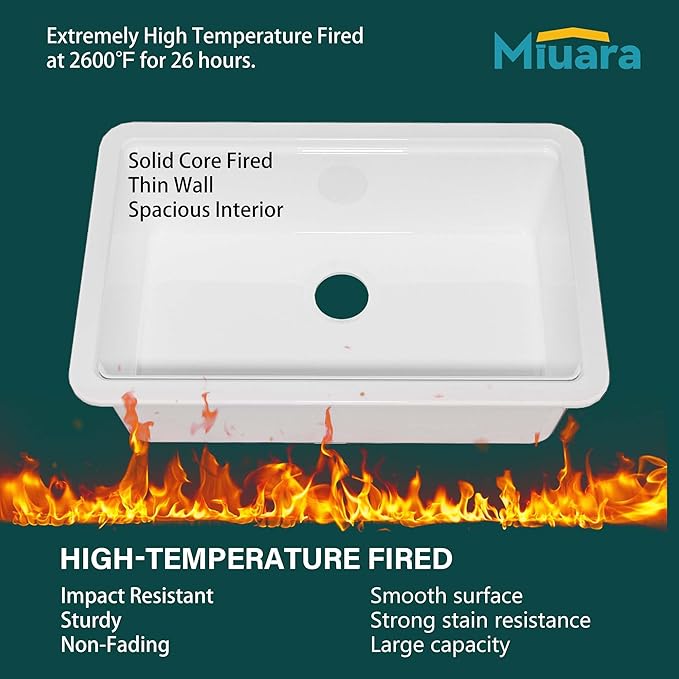 Miuara White Undermount Workstation Kitchen Sink 30 Inch - Topmount Fireclay Drop In Sink 30"x19"x10", Dual Mount Heavy Duty Deep Single Bowl, with 4 Custom Accessories, for Kitchen, Island