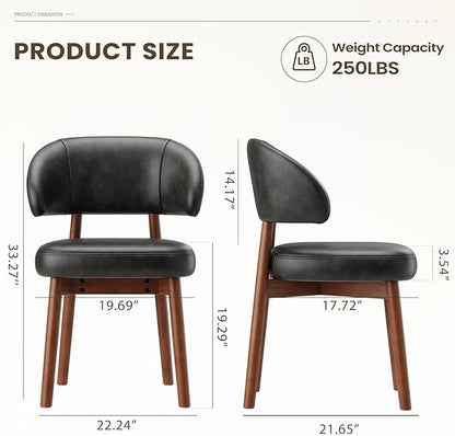 MALOL Wooden Dining Chairs Set of 2, Modern Upholstered Dining Room Chair, PU Leather Kitchen Side Chairs with Curved Open Back for Living Room/Restaurant/Cafe, Black