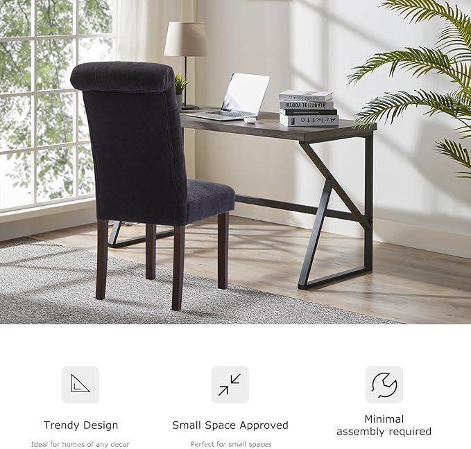 Tufted Dining Chairs Set of 4, Upholstered Parsons Dining Room Chairs, Fabric Kitchen Side Chair with Wood Legs, Black