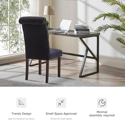 Tufted Dining Chairs Set of 6, Upholstered Parsons Dining Room Chairs, Fabric Kitchen Side Chair with Wood Legs, Black