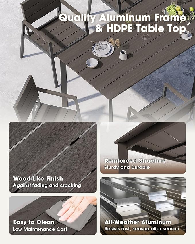 Outdoor Dining Chiars Set of 2, Aluminum Patio HDPS Outdooor Dining Chiars, All Weather Patio Furniture Set (Charcoal)