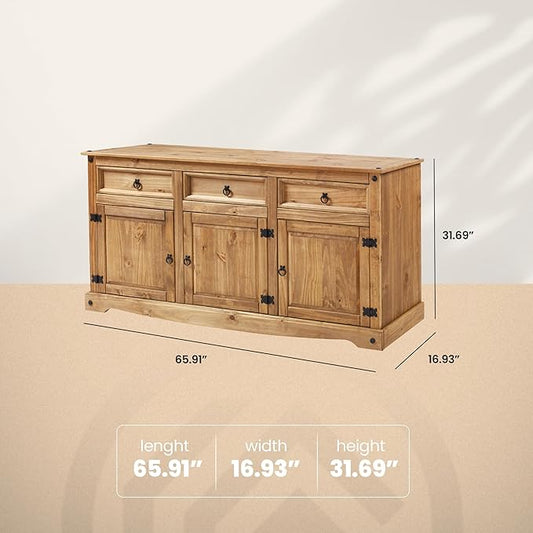 Furniture Dash Solid Wood Buffets & Sideboards 65.9" W, 16.9" D, 31.6" H - Kitchen Storage Cabinets, Buffet Cabinet with Storages, Bar Liquor Cabinet, Kitchen Island, Entertainment Center