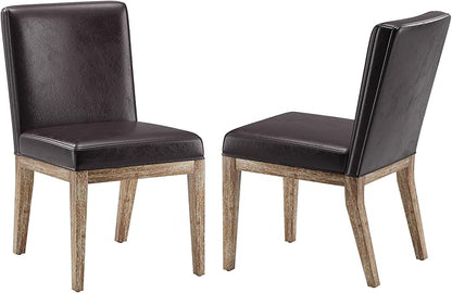 MALOL Wooden Dining Chairs Set of 2, Modern Leather Upholstered Dining Room Chair, Kitchen Side Chairs, Farmhouse Dinner Chair with High Back for Kitchen, Brown