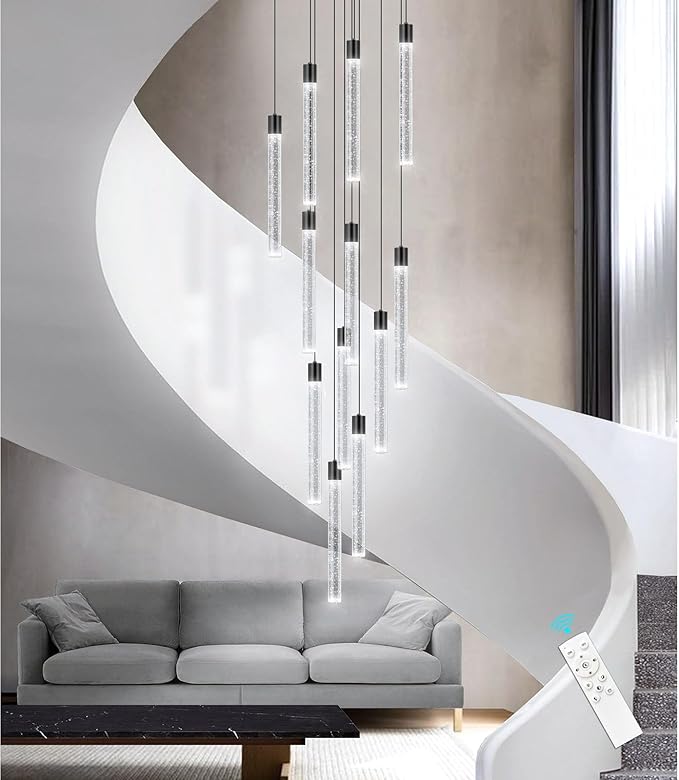 10-Lights Modern Chandelier for Staircase LED Dimmable Chandelier Crystal Chandelier Pendant Lights for High Ceiling Chandelier for Foyer