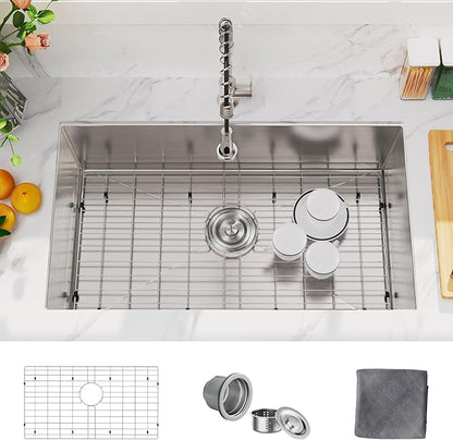 MAYESAR 30 Inch Undermount Kitchen Sink - 30 x 18 Stainless Steel Kitchen Sinks 16 Gauge Single Bowl 9" Deep Handmade Sink with Brushed Finish, Round Corner