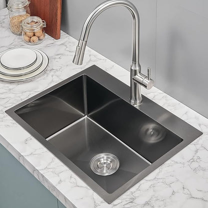 22 x 18 inch Drop-in Kitchen Sink, Single Bowl Single Hole 304 Stainless Steel Topmount Kitchen Sink, Black