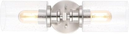 JONATHAN Y 16.5" Nickel 2-Light LED Wall Sconce, Modern Farmhouse Vanity Light with Seeded Glass Shade, Industrial Iron Fixture for Bathroom Mirror, LED Bulbs Included (JYL7577C)