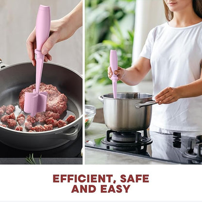 Meat Chopper, Hamburger Grinder, Premium Heat Resistant Smasher for Ground Beef, Burger Grinder Nylon Potato Mix Tool-Pink
