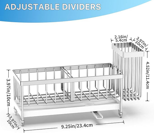 Cisily Sponge Holder for Kitchen Sink, Sink Caddy Organizer with High Brush Holder, Kitchen Countertop Organizers and Storage Essentials, Rustproof 304 Stainless Steel (Silver, 9.25″)