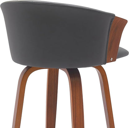 Armen Living Diana 26" Seat Height Mid Century Modern Swivel Walnut Wood Bar Stool for Kitchen Island Counter in Gray Faux Leather