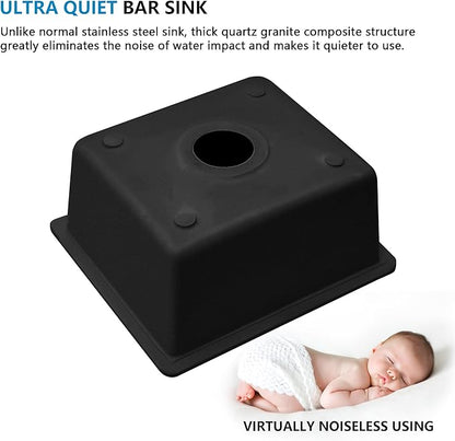 21"x17" Undermount Bar Prep Sink – Matte Black Granite Composite Quartz Classic Under Counter Single Bowl Sink Basin for Wet Bar, RV, Small Kitchen