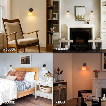 Shenmoyl Vintage Wall Sconce Set of 2 - Rechargeable Battery Powered with Remote Control, Pastel Yellow Tulip Glass Lampshade (5000mAh) for Bedroom/Doorway