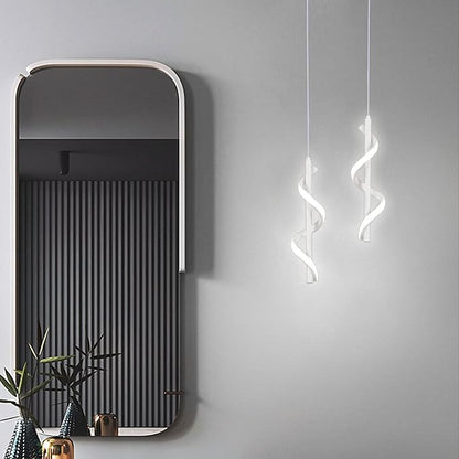 13W Modern Spiral Led Pendant Light Fixture, Cold White 5500K Minimalist Integrated LED Hanging Lamp, Adjustable Hanging Island Light Fixture For Bedroom Living room Kitchen Sink, 1 Pack (White)