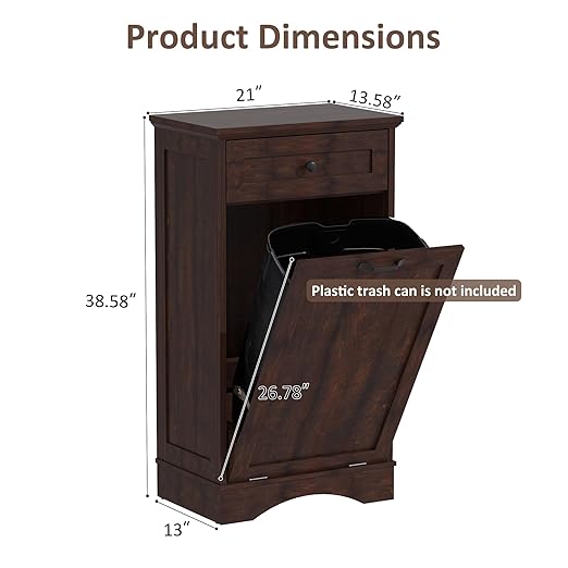 13 Gallons Tilt Out Trash Cabinet Freestanding Kitchen Trash Bin Cabinet Wood Garbage Recycling Cabinet with Hideaway Drawer Pet Proof Trash Can Holder for Kitchen Living Room, Brown