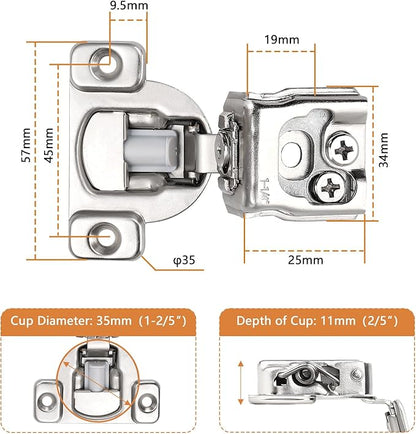 Probrico 60 Pack 30 Pair 1-1/4 inch Overlay Soft Close Cabinet Hinges Hidden Door Hinge for Kitchen Cabinet Hinges Concealed Self Closing Face Frame for Cupboard, Wardrobe, 105 Degree Opening Angel