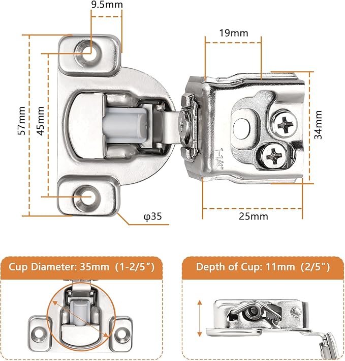 Probrico 20 Pack 10 Pair 1-1/4 inch Overlay Soft Close Cabinet Hinges Hidden Door Hinge for Kitchen Cabinet Hinges Concealed Self Closing Face Frame for Cupboard, Wardrobe, 105 Degree Opening Angel