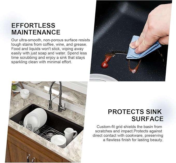 Mocoloo 33 Inch Black Granite Composite Kitchen Sink - 33x19 Undermount Ledge Workstation, Matte Black Quartz Single Bowl Under Counter Kitchen Sinks