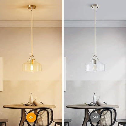 WUZUPS Chandelier Rustic Farmhouse Industrial Round Ceiling Pendant LED Light Fixture with Clear Glass Shades for Dining Room Kitchen Island Foyer Entryway, H 9.4" x W 10.6", E26 Base, Brushed Nickel