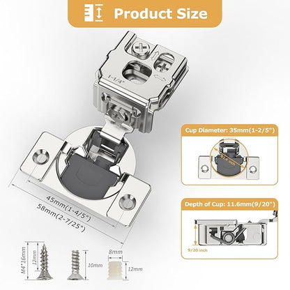 Furniware 60 Pieces 1-1/4 inch Overlay Soft Close Hinges for Kitchen Cabinet Hinges Satin Nickel Hidden Hinges Soft Closing Cabinet Hinges Stainless Steel Concealed Hinge self Closing 105 Degree