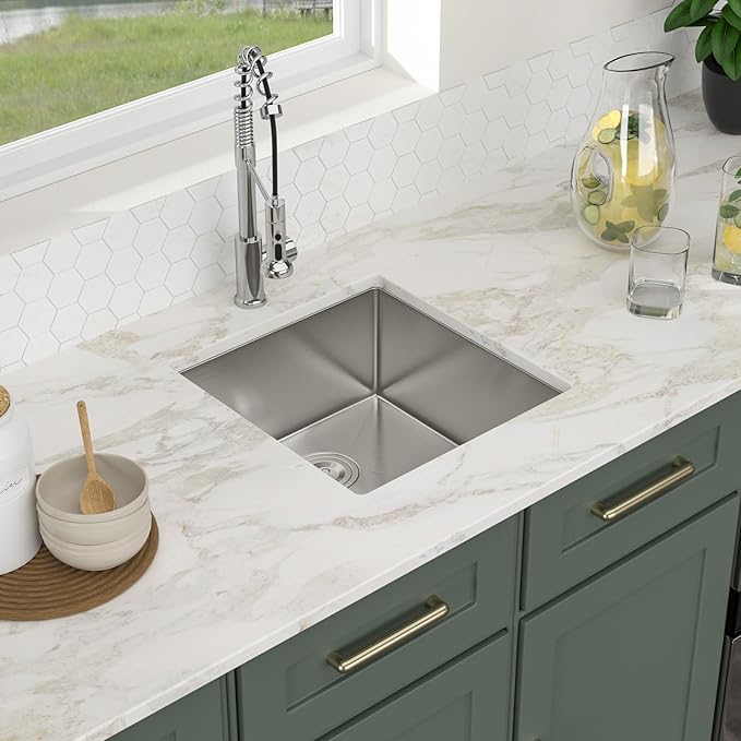 Logmey 17x19 Undermount Bar Sink,16 Gauge Heavy-Duty Stainless Steel Handmade Small Kitchen Sink,17x19x9 Single Bowl Utility Sink for RV & Prep Station