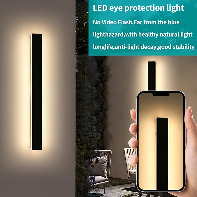 Mikeru 47.2inch Long LED Wall Light, 3000k/4500k/6000k Three Colors Switchable Modern Exterior Wall Sconces Acrylic Invisible Outdoor Lights for Porch Modern Outdoor Wall Mount Lighting for House