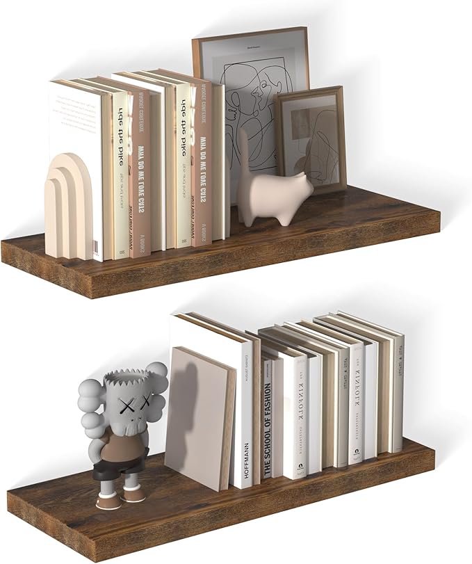 12 Inch Deep Floating Shelves for Wall 2 Pack Floating Shelfs Large Storage Space Wall Decor Display Shelf for Bathroom Living Room Bedroom Kitchen 30" W x 12" D x 1.2" H Rustic Brown
