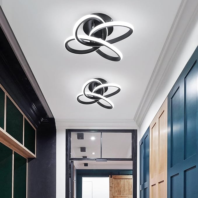 EIDISUNY Modern Led Ceiling Light, Black Hallway Ceiling Light, Flush Ceiling Lighting Fixture for Kithcen, Bedroom, Living Room, Entryway, Balcony, Stair - 26W Cold White Light 6000K