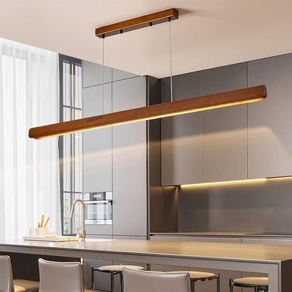 Wood Linear Pendant Light,47'' Dimmable Kitchen Island Lighting with Remote,28W LED Island Lights for Kitchen, Adjustable Linear Chandelier for Dinning Light Fixture,Pool Table Light Wood