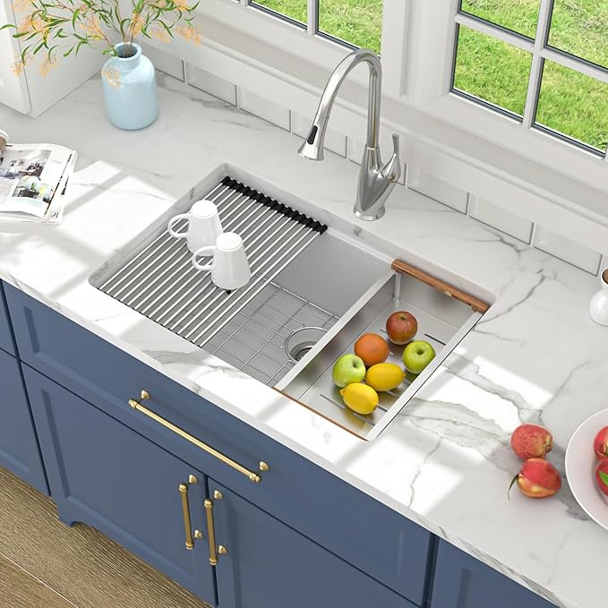 Lordear 28 White Undermount Kitchen Sink Composite Granite Sink 28x19 Inch Quartz Sinks Workstation Under Counter Kitchen Sinks