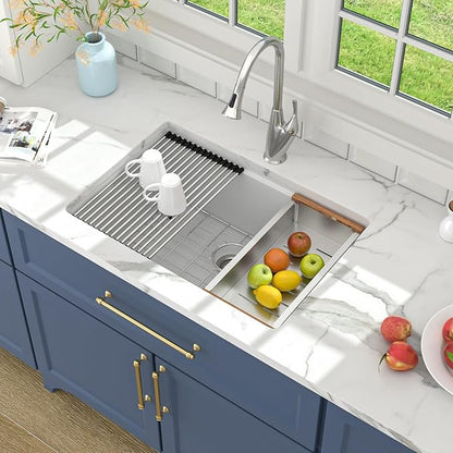 Lordear 28 White Undermount Kitchen Sink Composite Granite Sink 28x19 Inch Quartz Sinks Workstation Under Counter Kitchen Sinks