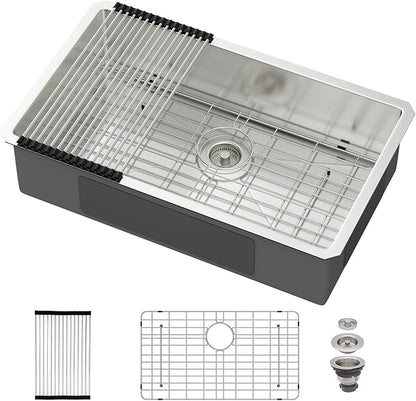 30 Undermount Kitchen Sink 30"x18"x8" Single Bowl 16 Gauge Stainless Steel Under Counter Single Bowl Kitchen Sinks Basin with Drain Strainer