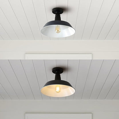 JONATHAN Y 14" Navy/Black 1-Light Industrial LED Semi Flush Mount Ceiling Light for Porch, Kitchen, Entryway, Modern Farmhouse Iron Fixture, White Metal Shade, LED Bulb Included (JYL7617C)