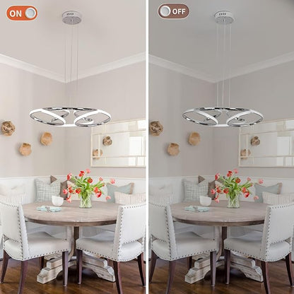 23 inch Modern Chandelier for Dining Room, Kitchen Chandelier & Entryway, Dimmable LED Pendant Light with Adjustable Height, 32W for Hallway, Living Room, Bedroom (Chrome M)