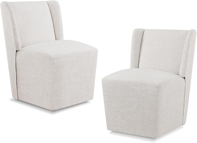 KISLOT Upholstered Dining Chairs Set of 2 with Casters, Wingback Modern Side Armless Deskchair with Rollers for Diningroom Bedroom Livingroom Reading Room, Linen Fabric