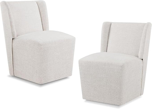 KISLOT Upholstered Dining Chairs Set of 2 with Casters, Wingback Modern Side Armless Deskchair with Rollers for Diningroom Bedroom Livingroom Reading Room, Linen Fabric