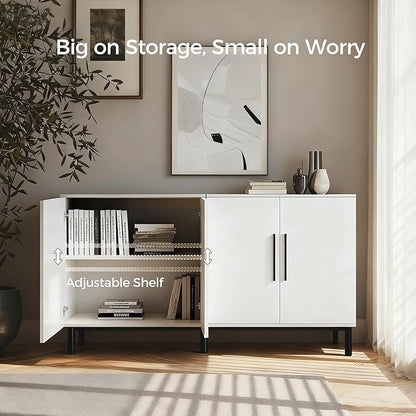 COMHOMA Sideboard Buffet Cabinet with Storage, Modern Wood Versatile Coffee Bar Console Table for Living Room Kitchen, Dining Room, Hallway，White-2 Pack