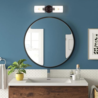 JONATHAN Y 16.5" Oil Rubbed Bronze 2-Light LED Wall Sconce, Modern Farmhouse Vanity Light with Seeded Glass Shade, Industrial Iron Fixture for Bathroom Mirror, LED Bulbs Included (JYL7577B)