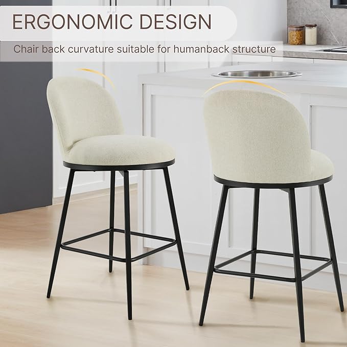 26" Counter Height Swivel Bar Stools Set of 4, Upholstered Linen Fabric Barstools with Backs and Metal Legs for Kitchen Island,Linen