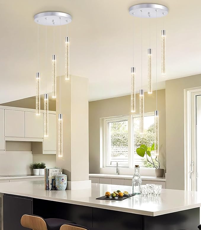 5-Lights Modern Crystal Chandelier for Dining Room LED Pendant Lights Kitchen Island Lighting Dimmable Ceiling Hanging 3000K-6000K