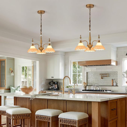 HDDFL Chandelier 3 Lights Chandeliers Lamp Modern Pendant Lighting Fixtures for Dining Room Entryway Living Room Bedrooms Kitchen Brown and Brass