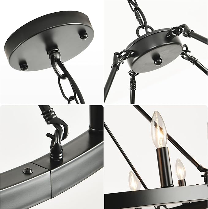 12-Light Black Farmhouse Chandelier, Large Wagon Wheel Chandeliers, Rustic Entryway Lighting Fixture, Foyer Chandeliers for High Ceilings, Round Chandelier for Living Room, Bedroom, Kitchen Island