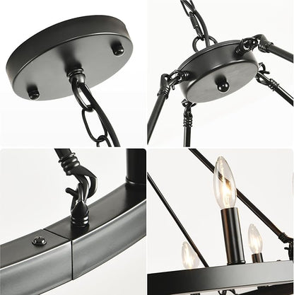 12-Light Black Farmhouse Chandelier, Large Wagon Wheel Chandeliers, Rustic Entryway Lighting Fixture, Foyer Chandeliers for High Ceilings, Round Chandelier for Living Room, Bedroom, Kitchen Island