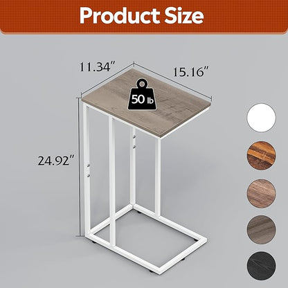 WLIVE Side Table, C Shaped End Table for Couch, Sofa and Bed, Large Desktop C Table for Living Room, Bedroom, Bedside, Creamy Greige