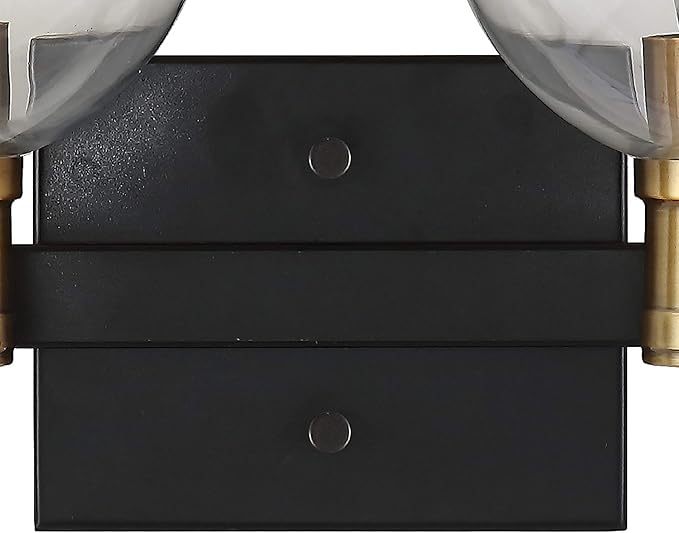 JONATHAN Y 21.5" Black/Brass Gold Vintage Wall Sconce, LED Vanity Light for Bathroom Bedroom Entryway, Clear Glass Globe Shade, Modern Industrial Arched Lamp, LED Bulb Included (JYL3528A)