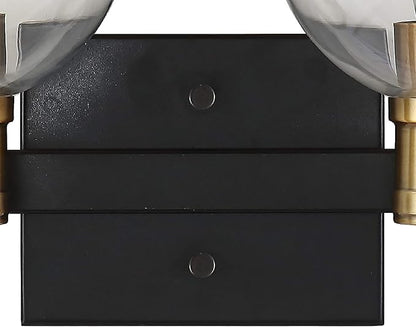 JONATHAN Y 21.5" Black/Brass Gold Vintage Wall Sconce, LED Vanity Light for Bathroom Bedroom Entryway, Clear Glass Globe Shade, Modern Industrial Arched Lamp, LED Bulb Included (JYL3528A)