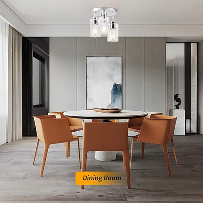Semi Flush Mount Ceiling Light 3-Light Chrome Flush Mount Ceiling Light Fixtures with Clear Glass Shade, Modern Kitchen Ceiling Light for Bedroom Stairs Porch Hallway Entryway, E26 Socket