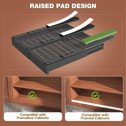 Seinloes 2 Pack Pull Out Cabinet Organizer Expandable Width(13"-21") and Depth(17"-24"),Slide Out Drawers with Raising Pad for Framed Cabinets,No Drill Roll Out Shelves for Kitchen,Bathroom,Black
